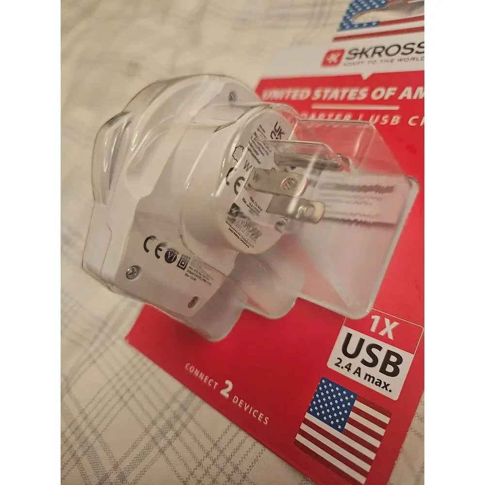 NEW Skross World to USA Travel Adapter USB Charger, White